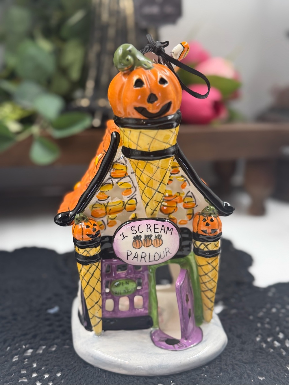 blue sky clayworks i scream parlour halloween tealight holder htf